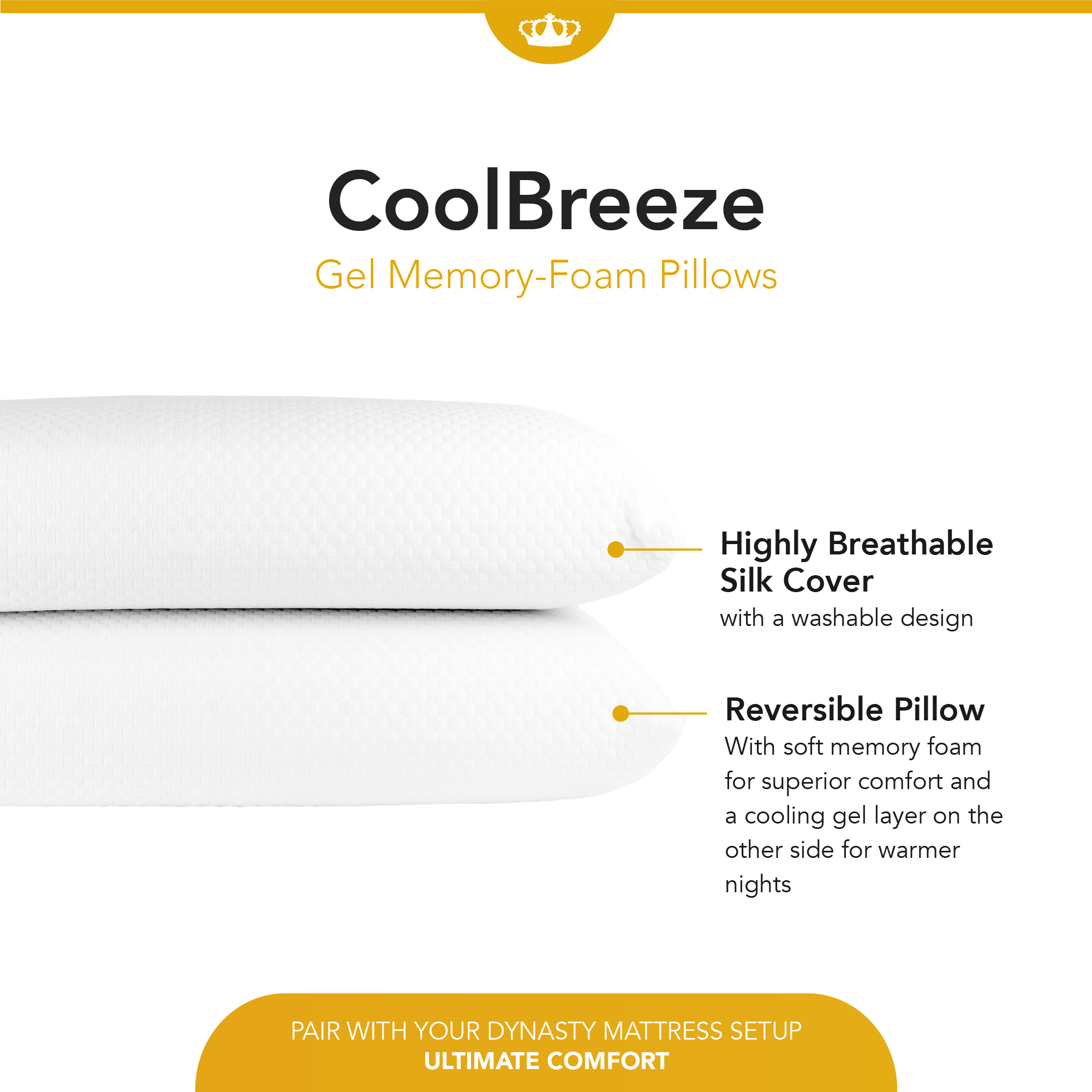 2 Coolbreeze Gel Memory Foam Pillows - DynastyMattress